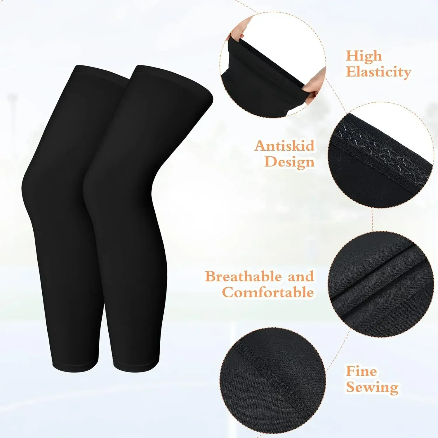 1Pair Long Compression Leg Sleeves for Kids, Comfortable Non-Slip UV Protection