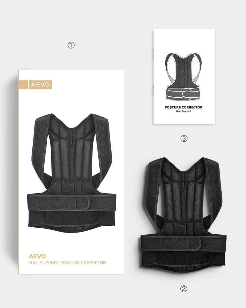 AEVO Compact Posture Corrector for Men and Women, Large (Pack of 1), Black