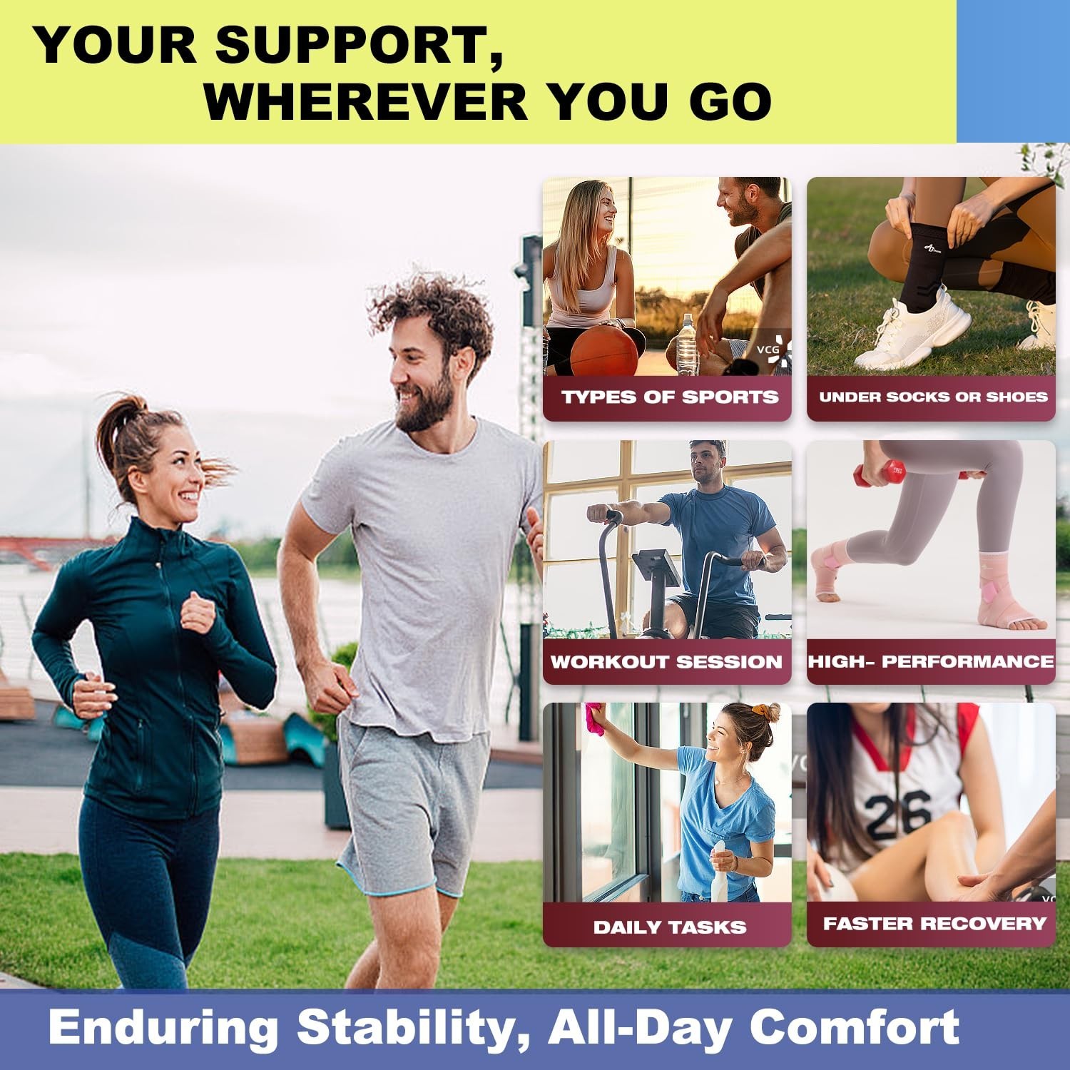 Large Adjustable Ankle Brace for Men & Women – Compression Sleeve & Wrap Support