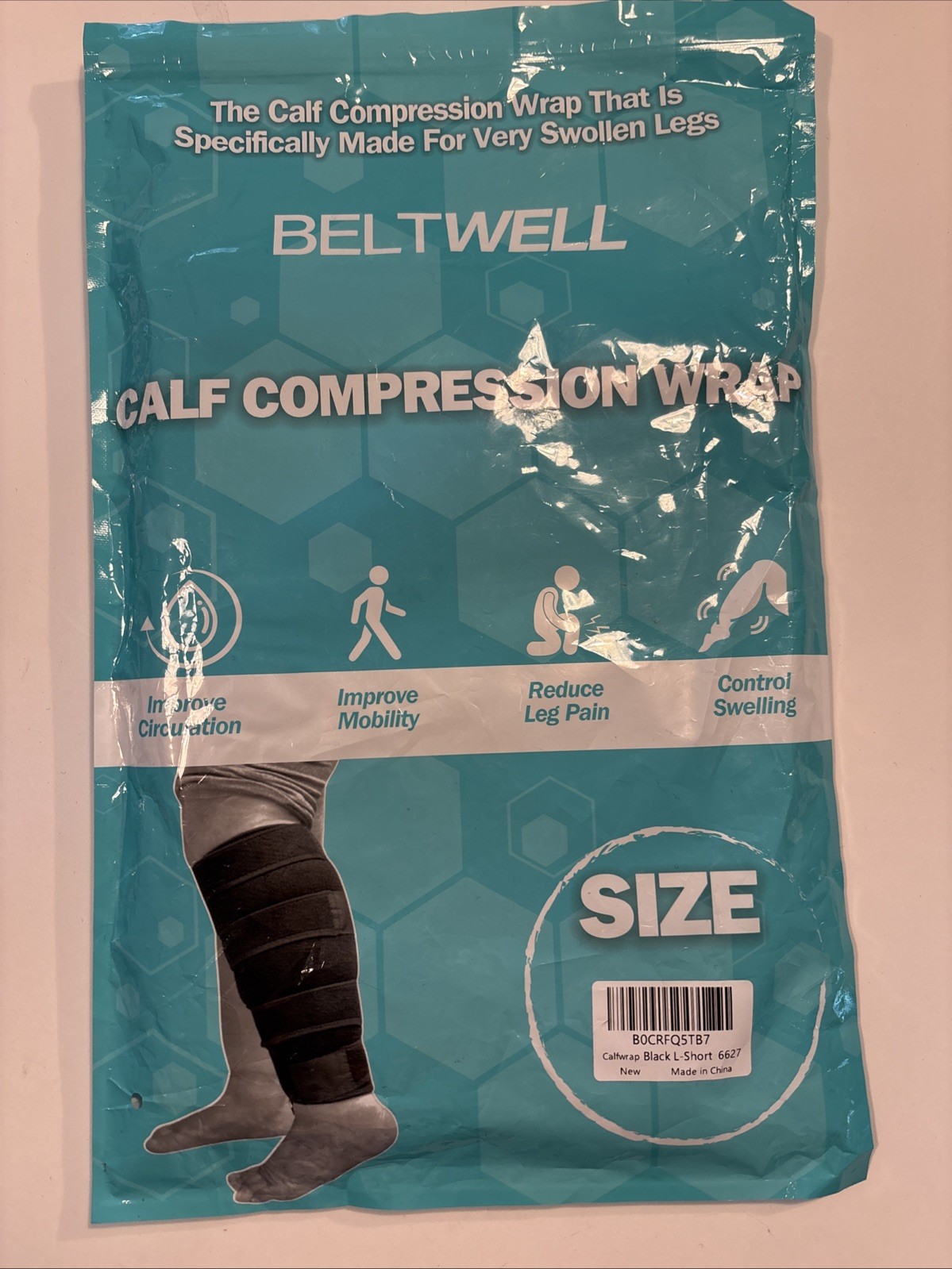 Beltwell Adjustable Calf Compression Wrap For Lymphedema Large Short Black 6627
