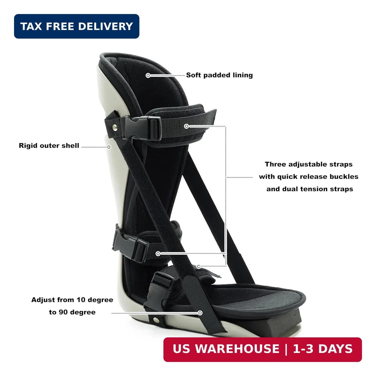 Plantar Fascitis Night Splint Adjustable Leg Support Brace for Fascia, Tendon an