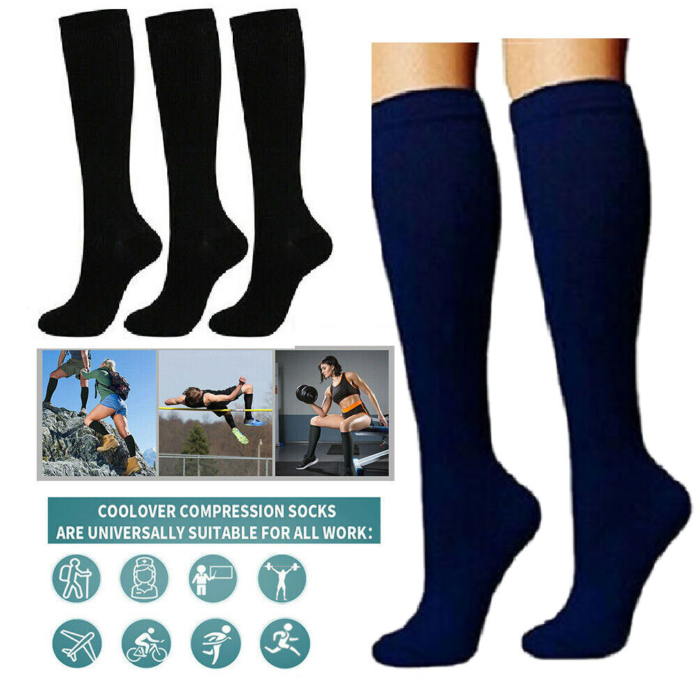 3 Pairs Compression Fitness Energy Socks High Knee Pain Relief S/M L/XL XXL