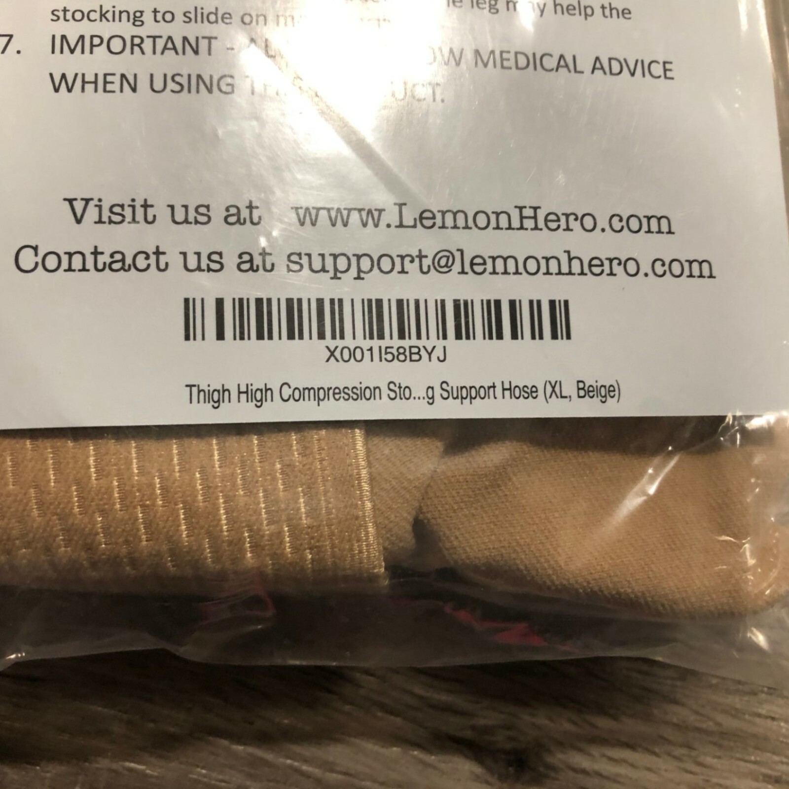 Lemon Hero Thigh High Compression Stockings with Open Toe Leg Support, Beige XL
