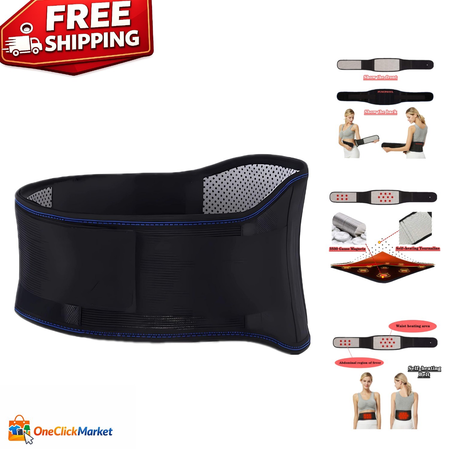 Adjustable Thermal Magnetic Therapy Waist Strap for Back Pain Relief – XL Size