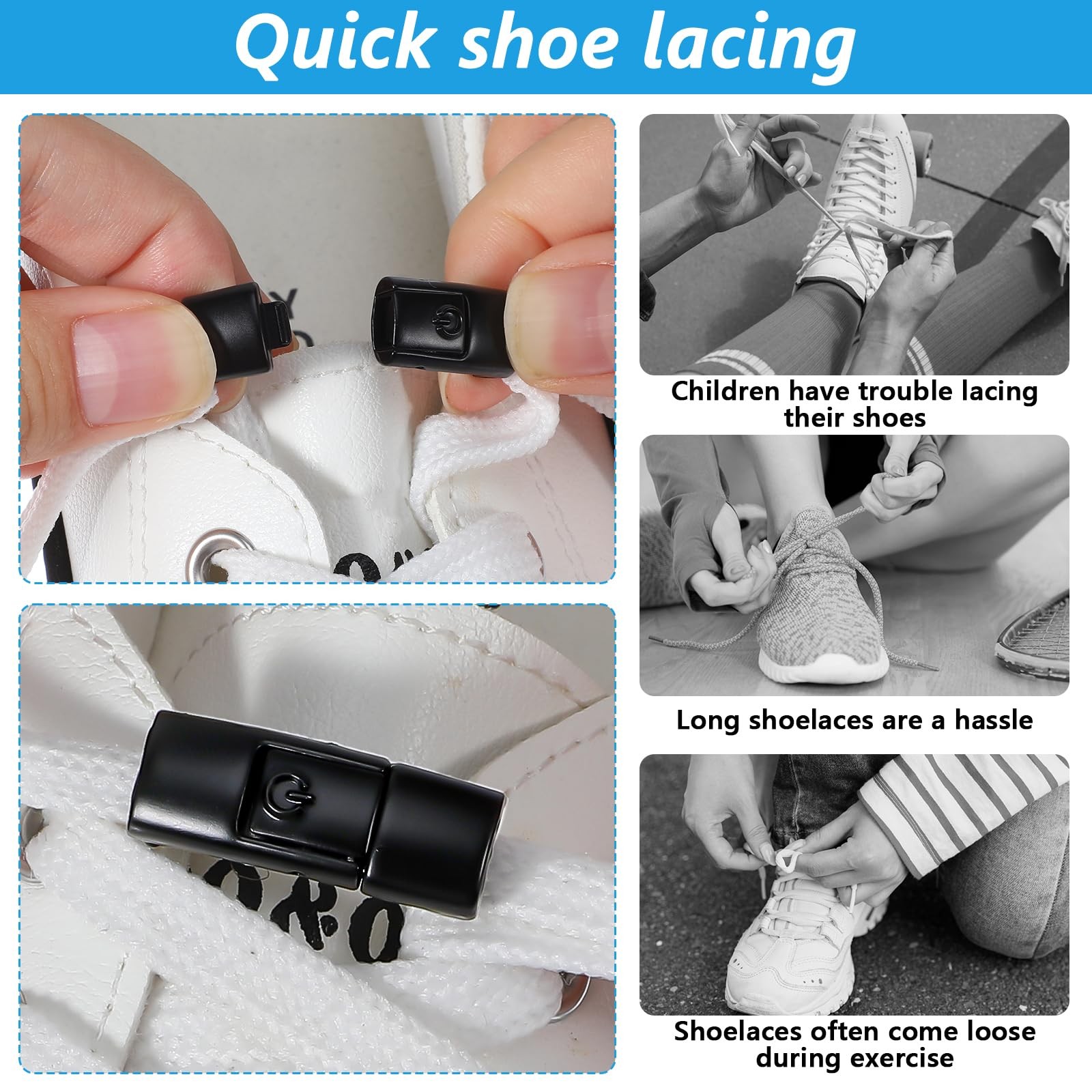 6 PCS Shoelaces Buckle Lock, No Tie Lazy Elastic Magnetic Shoelace Buckle Swi…