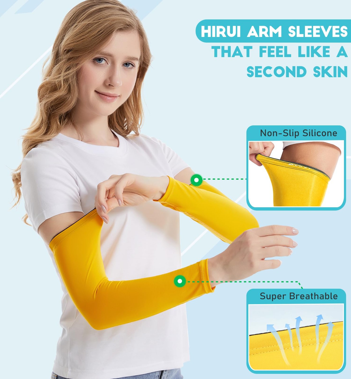 HiRui Arm Compression Sleeves for Men Women Youth Small (1 Pair), Yellow