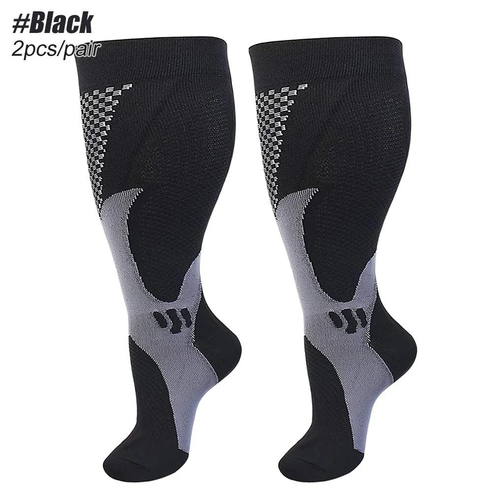 Gomoreon 1pair Plus Size Compression Socks Wide Calf Women Men Knee High 20-30 M