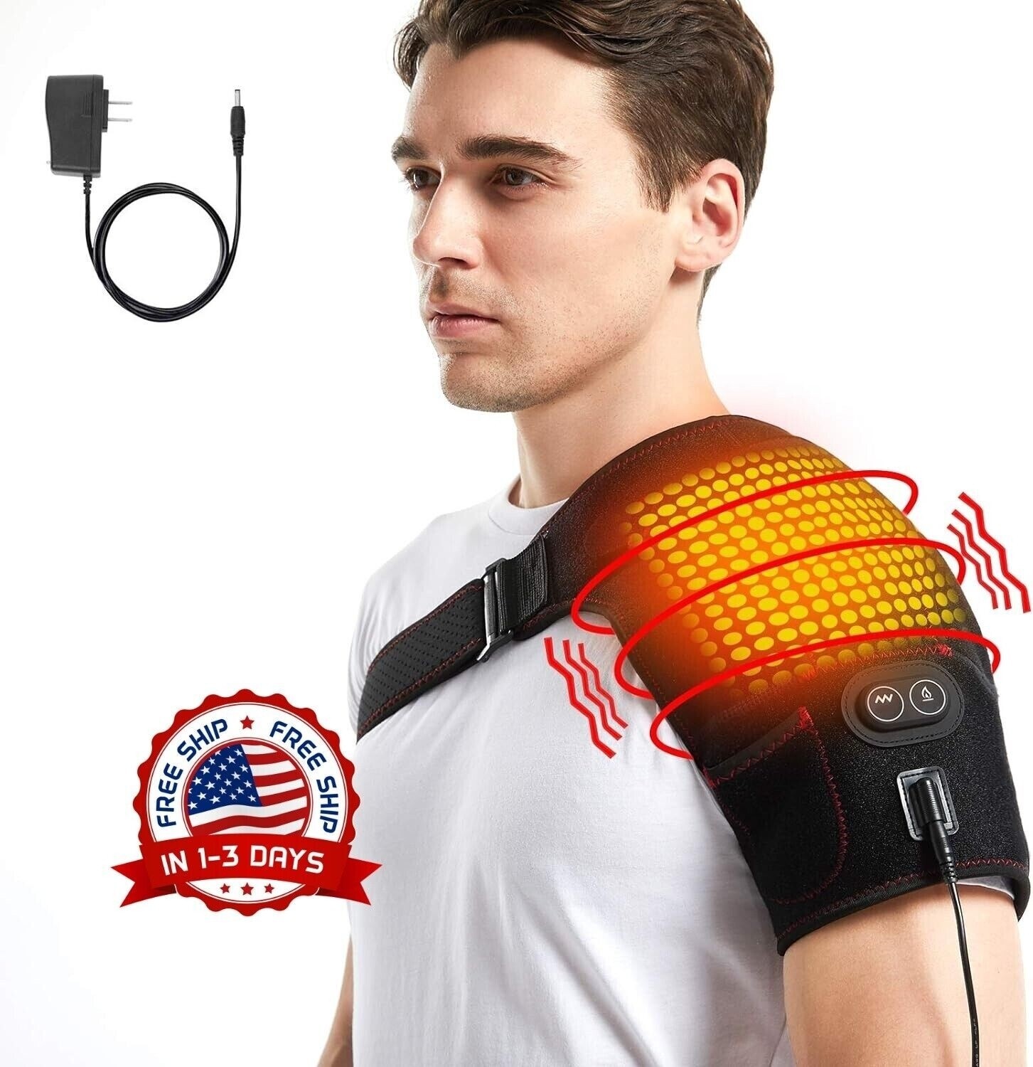 Soporte para Hombro Ajustable con Calentador y Vibracion Alivio del Dolor Smart