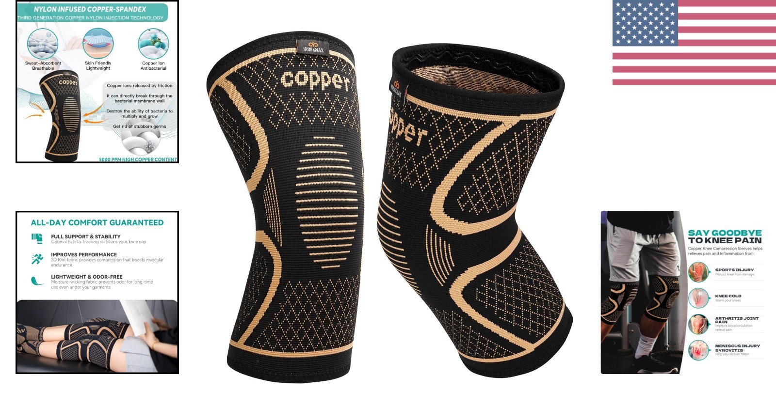 Copper Knee Brace for Women Men 2 Pack, Knee Compression Sleeve for Knee Pain…