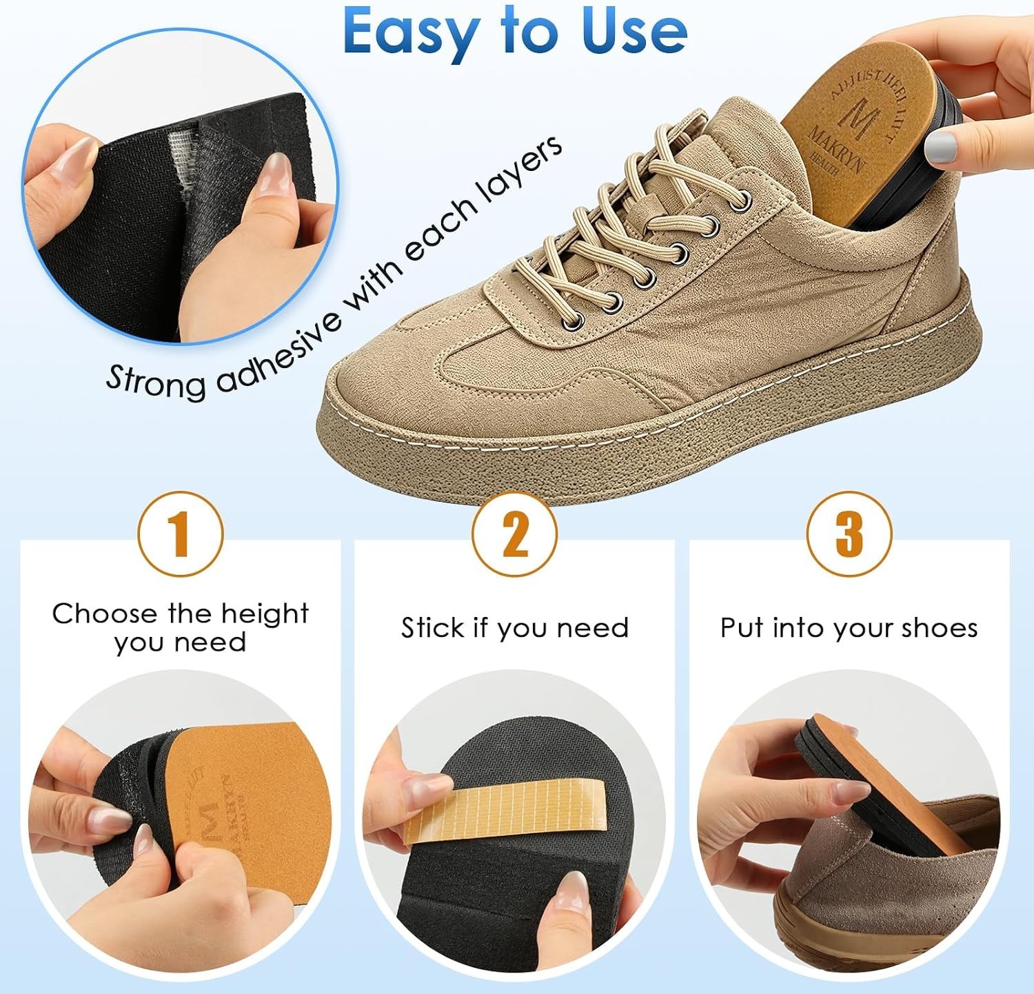 Durable Orthopedic Height Increase Insoles for Pain Relief & Leg Length Support