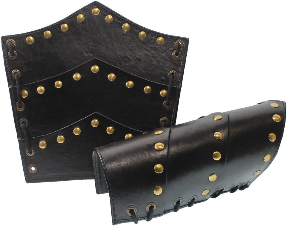 Mens Roman Leather Arm Guards with Brass One Size Fits Most Black