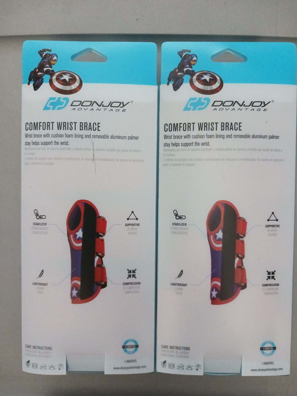 2 Pk Marvels Captain America DonJoy Adv Comfort Right Wrist Brace Youth/Teen New
