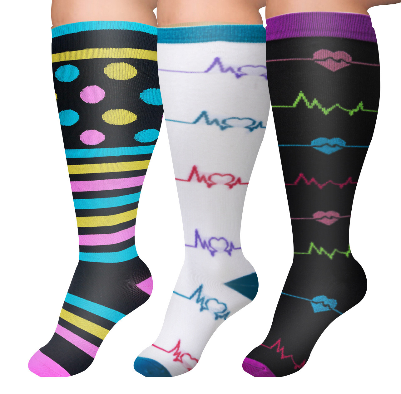 3/4/5 Pairs Plus Size Compression Socks Extra Wide Calf Knee High Support Socks