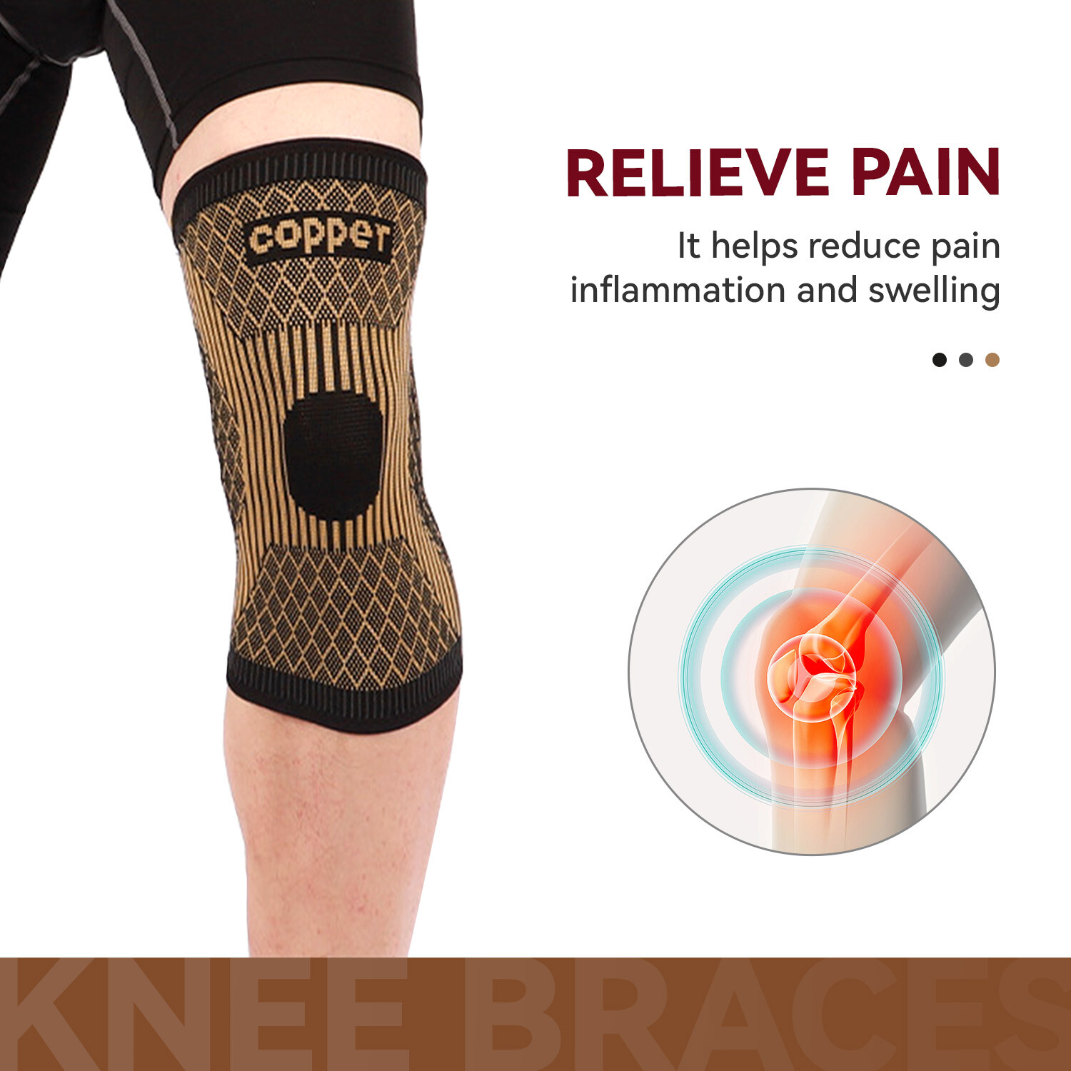 1/2xCopper Knee Sleeve Compression Brace Support Support Sport Joint Injury Pain