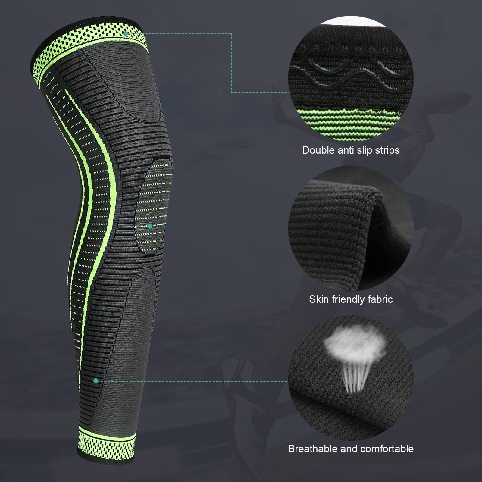 Full Leg Compression Sleeves 2 Pack Long Knee Brace Support for Arthritis