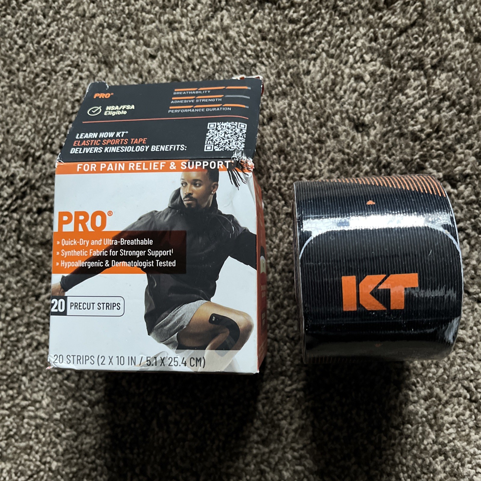 KT TAPE PRO Kinesiology Therapeutic Tape -Jet Black 20 Pro Strips 2 in × 10 in