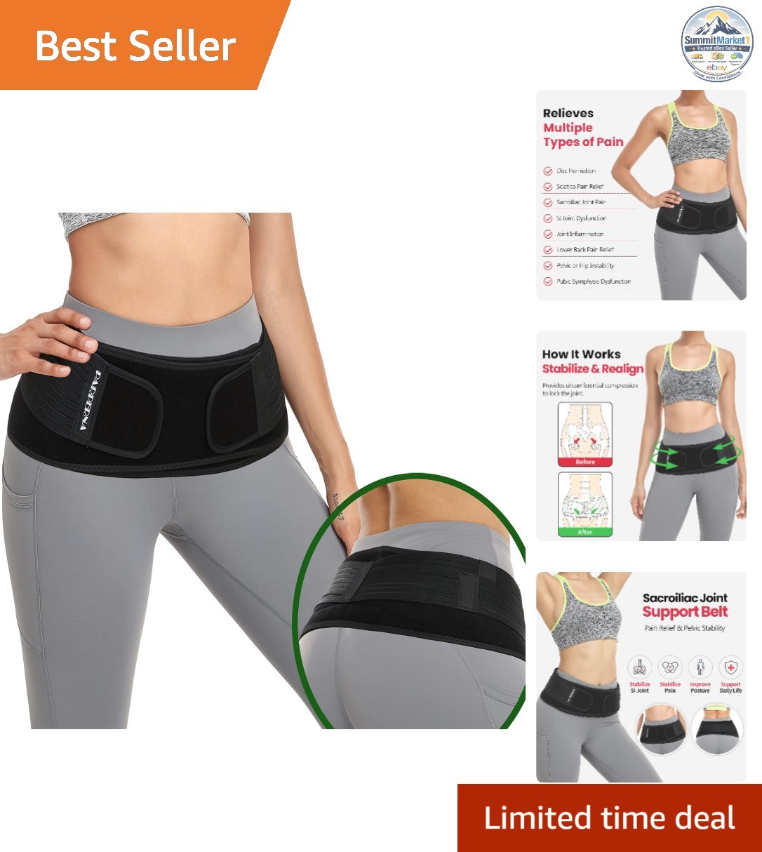Sacroiliac SI Joint Hip Belt Adjustable Lower Back Support Brace