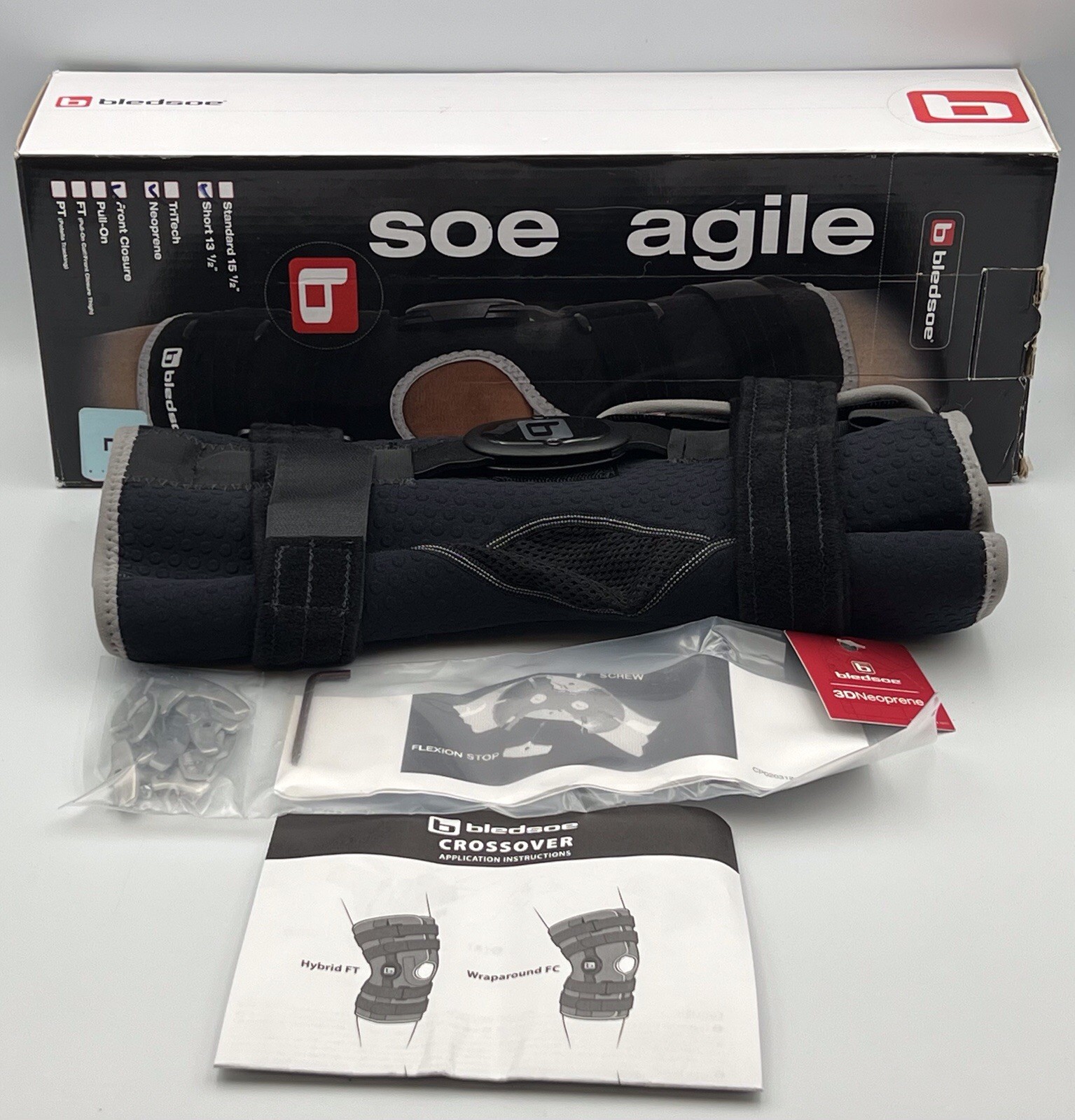 Bledsoe Crossover Front Closure Short Knee Brace Neoprene Hinged Sz Large ~ NEW!
