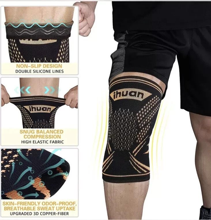 Ihuan Copper Knee Braces for Men 2XL for Activities Great Support Black 2-Pack