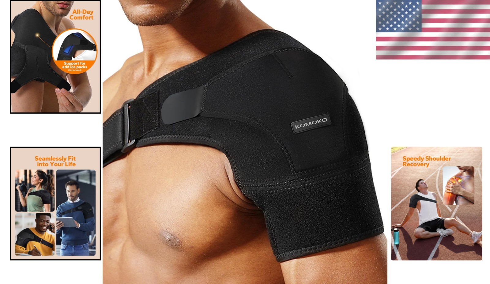 Adjustable Shoulder Brace Rotator Cuff Support Arm Sling for Pain Relief