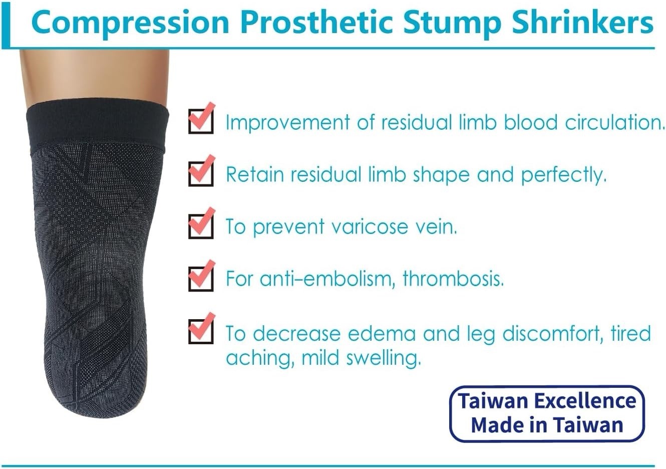 Prosthetic Stump Shrinkers–Below Knee, 40cm, Compression, 20-30, Amputee 1440G