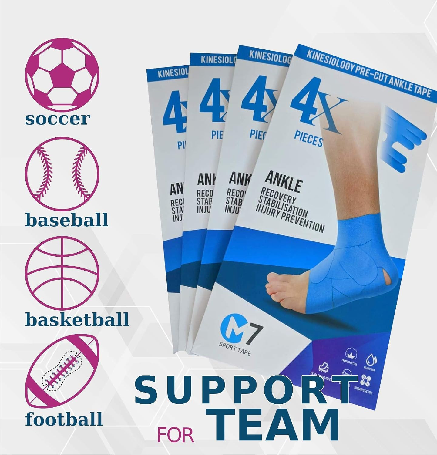 M7 Sport Kinesiology Tape for Ankle Sprain and Stability, Kt Tape for Ankle, Pai