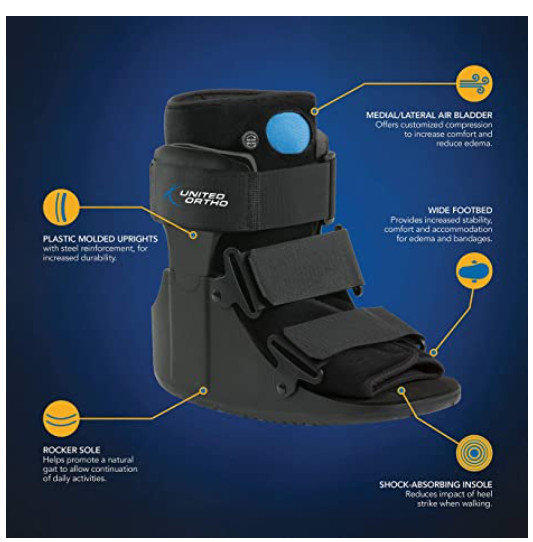 NEW United Ortho Short Air Cam Walker Fracture Boot XS S L XL Black