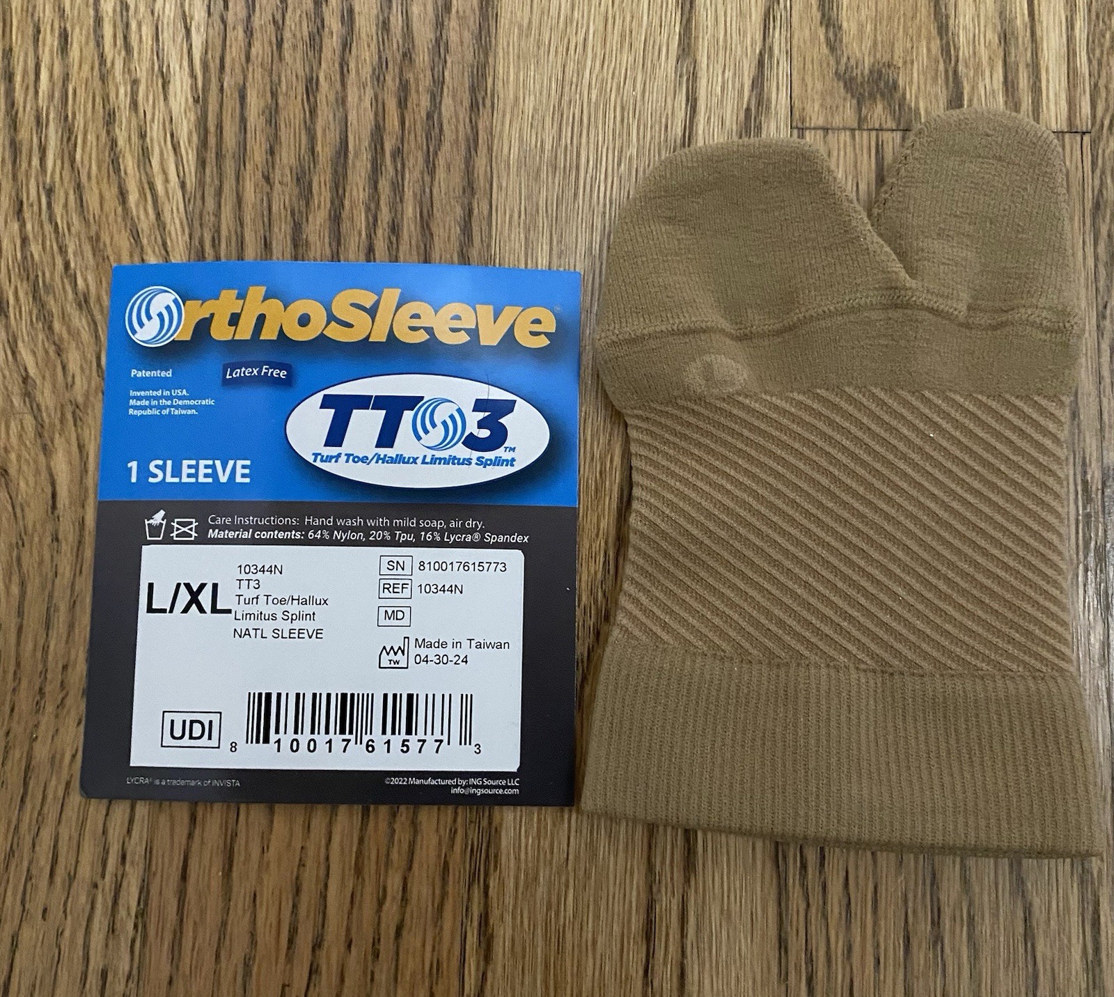 OrthoSleeve Turf Toe Brace TT3 Hallux Natural L/XL Right Foot Free Shipping