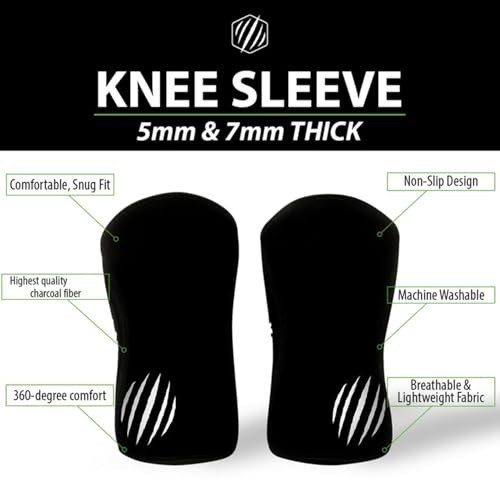Knee Sleeves 7mm Neoprene Compression for Squats Weightlifting Powerlifting Pair