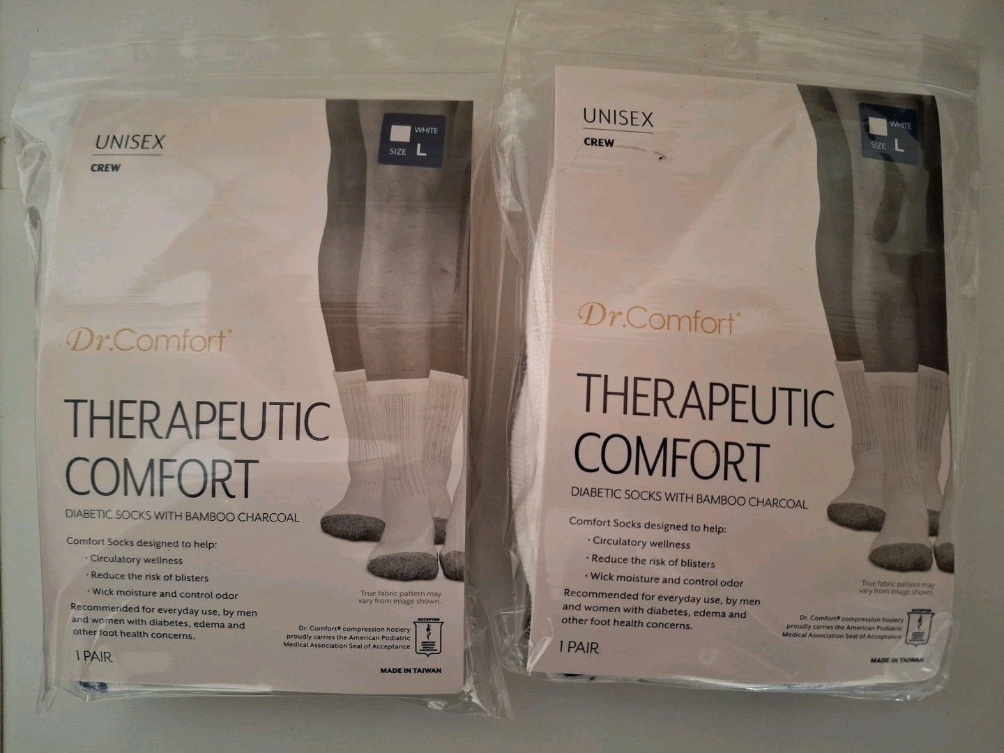 Dr Comfort Diabetic Socks White Ankle Size-L Lot of 2 Pair Unisex New Sealed
