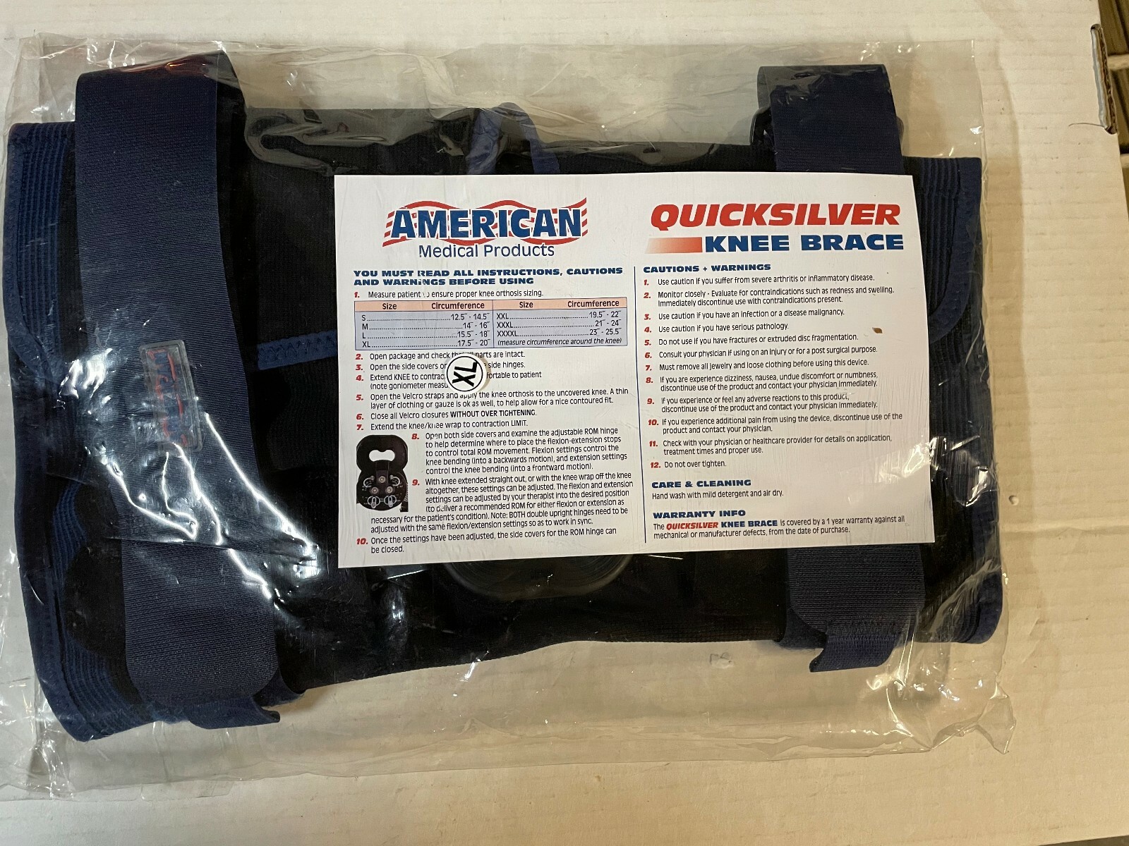 AMERICAN MEDICAL PRODUCTS QUICKSILVER KNEE BRACE XL