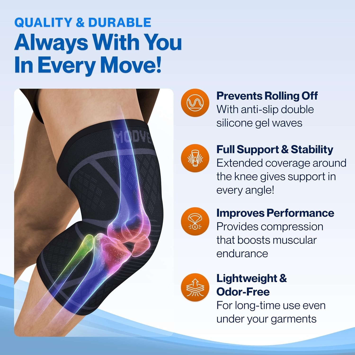 KNEE BRACE 2 Pack Modvel – Workout Compression Sleeve, Unisex, XL, choose color