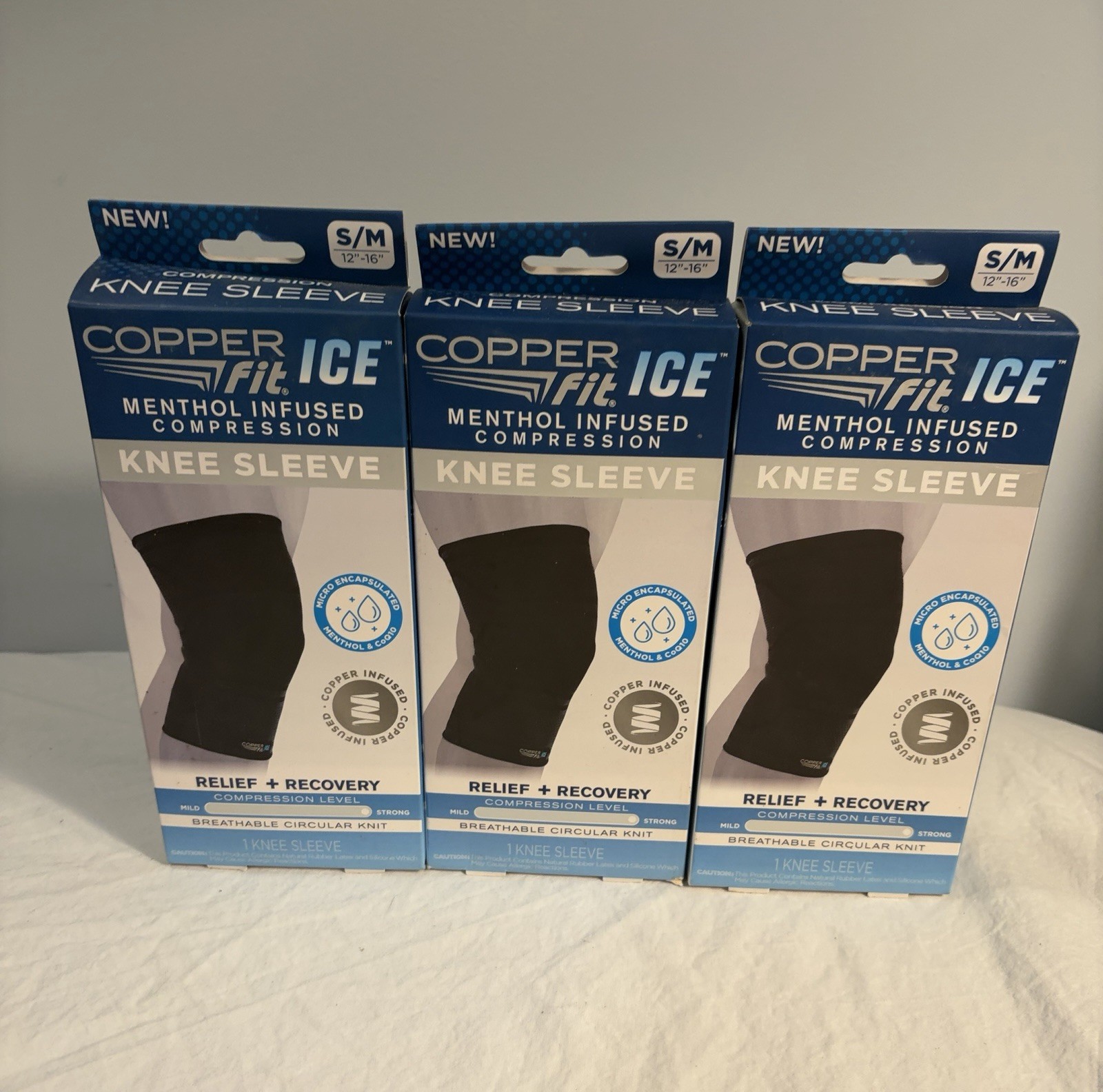 Copper Fit Ice Knee Compression Sleeve Infused Menthol S/M 12”-16” Lot Of 3