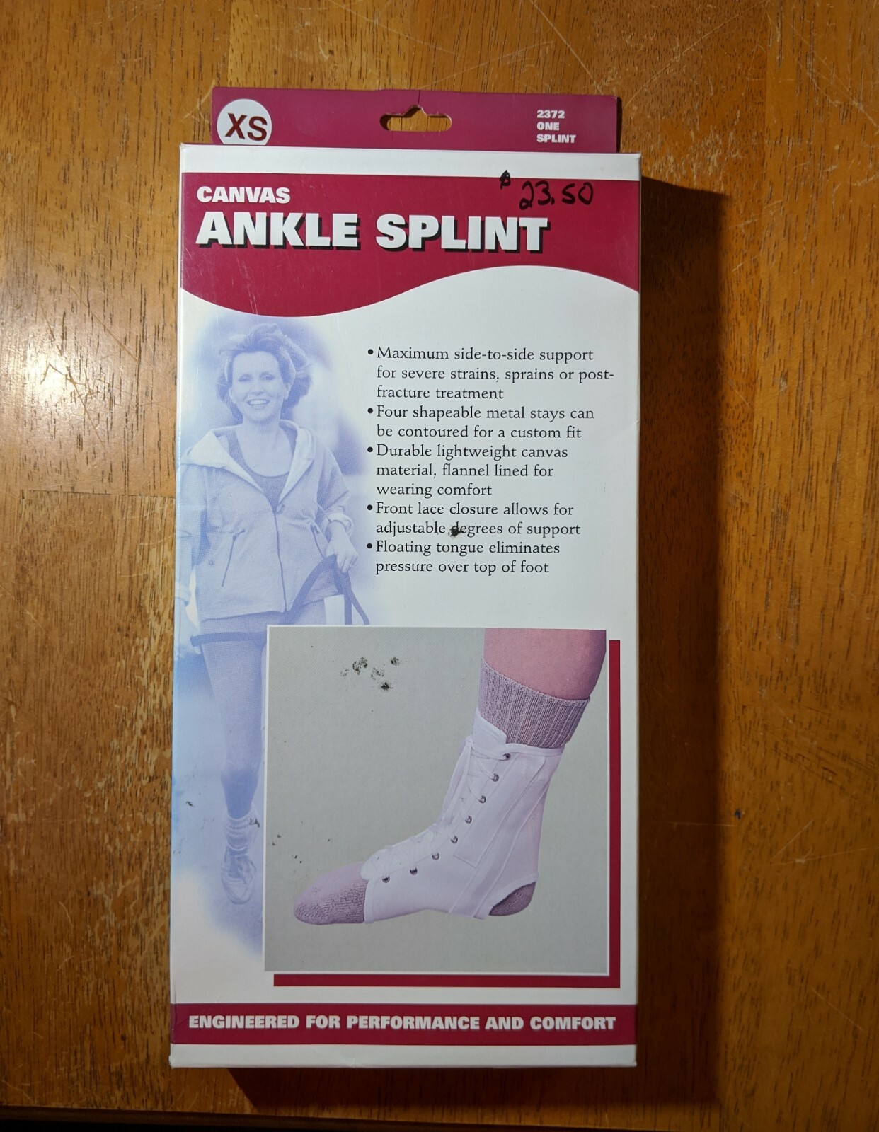 OTC Ankle Splint, Canvas Lace-Up, Rigid Metal Stays, X-Small XS Orthopedic Brace