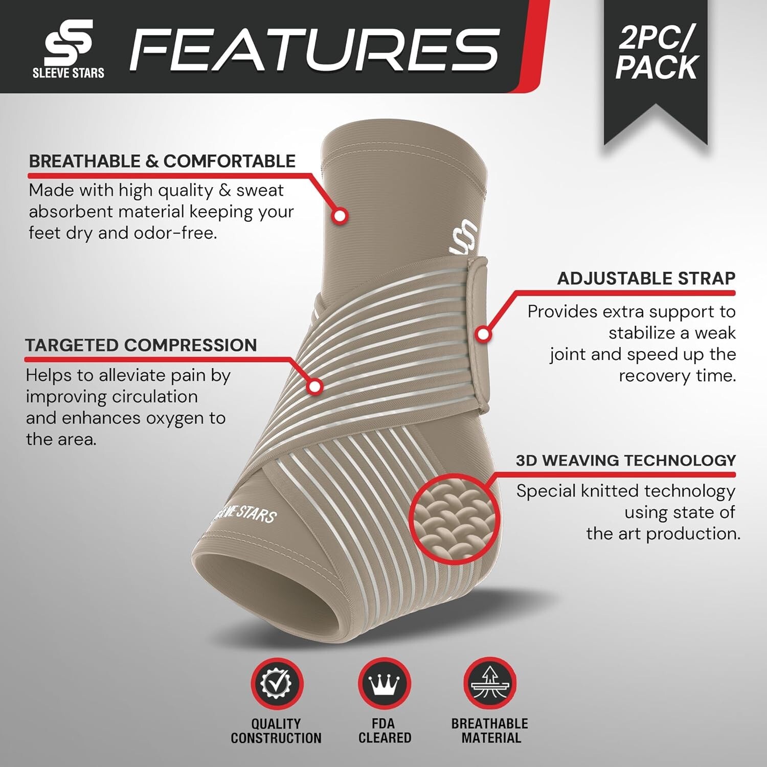 Ankle Compression Sleeve with Adjustable Strap for Sprain & Plantar Fasciitis