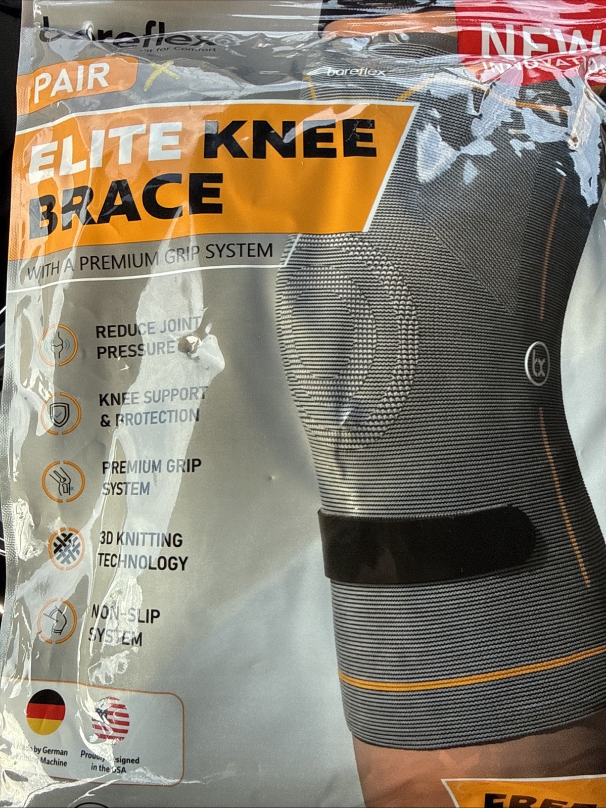 Bareflex Elite Knee Brace 2 Pack XX-Large Orange Premium Grip Support NEW