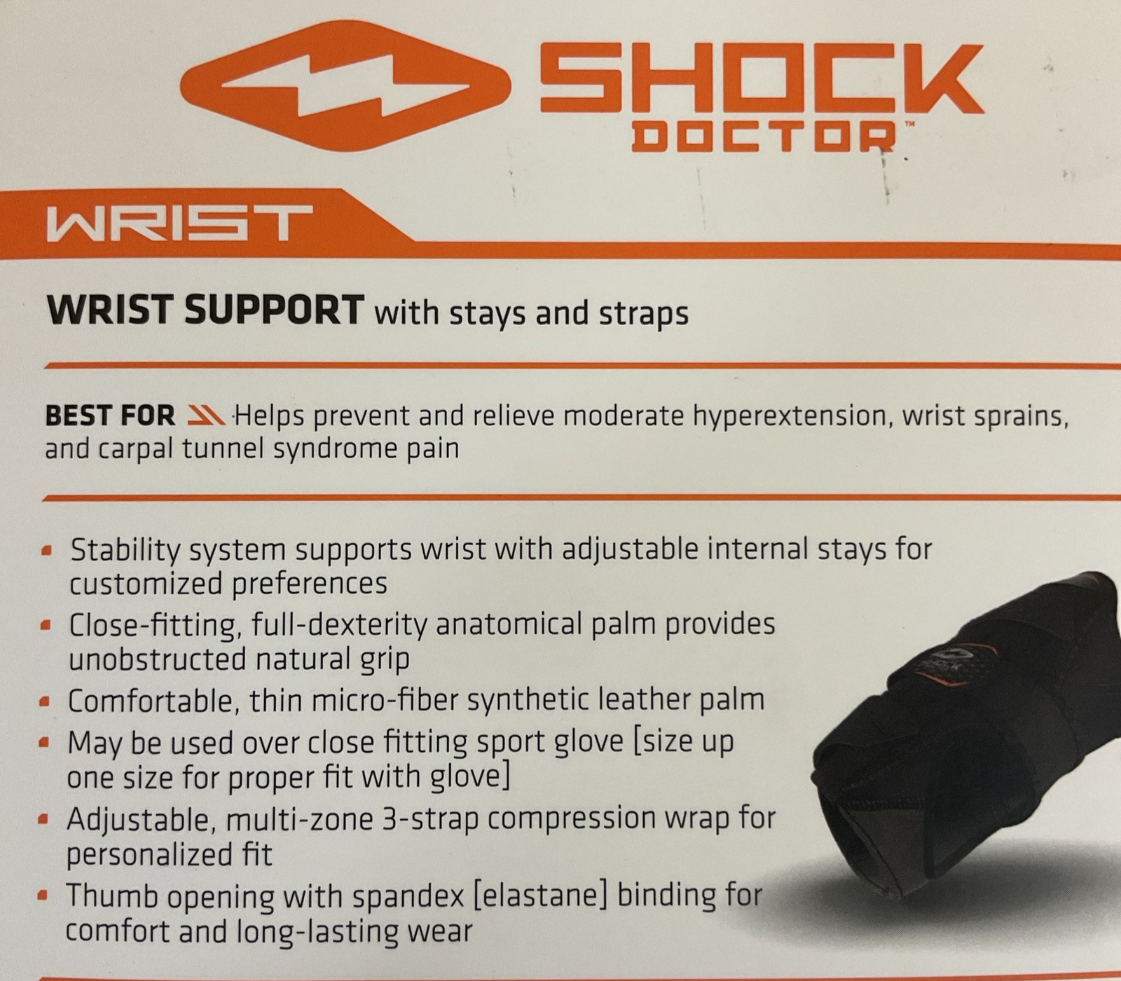 Shock Doctor Sports Therapy Left Wrist Support with Stays and Straps Black XL