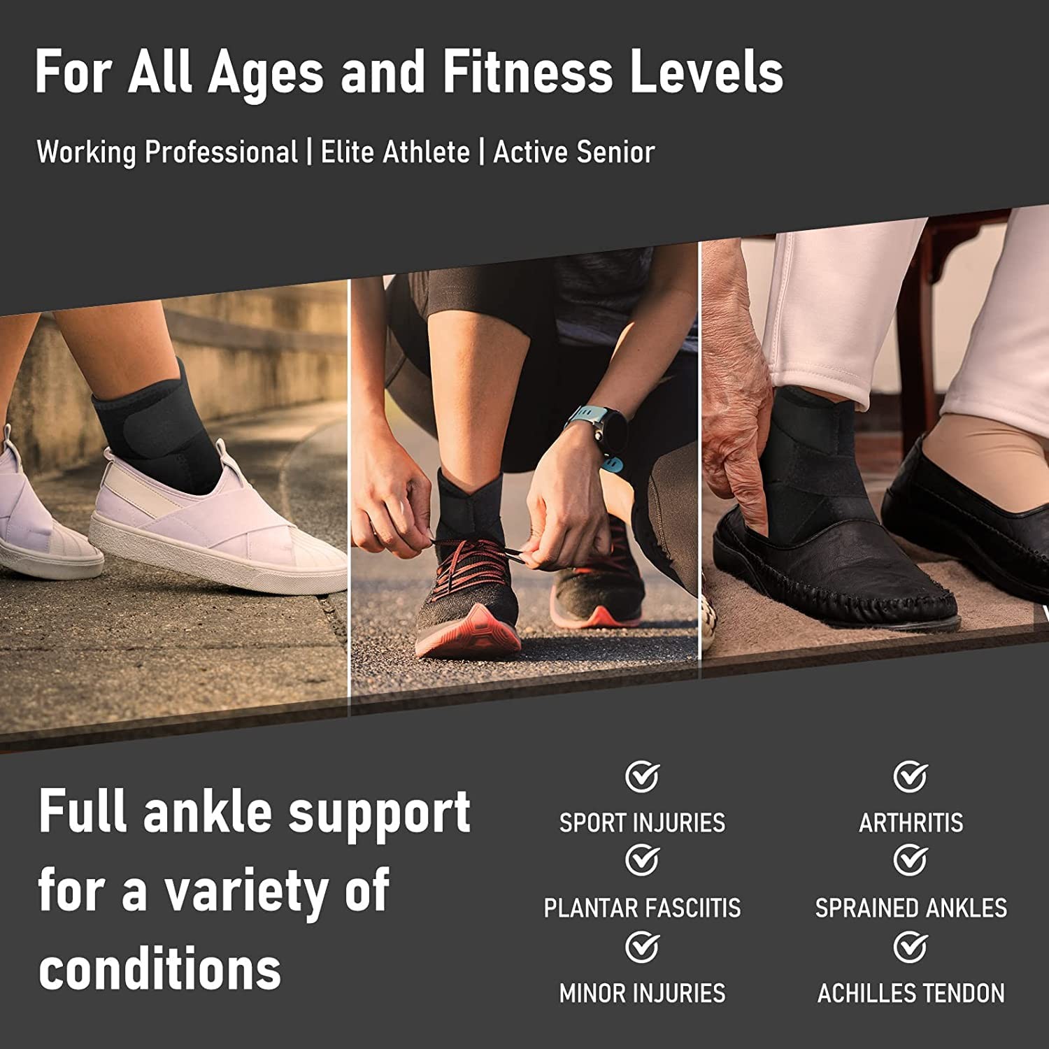 Ankle Brace for Achilles Tendonitis and Plantar Fasciitis, Medium, Black