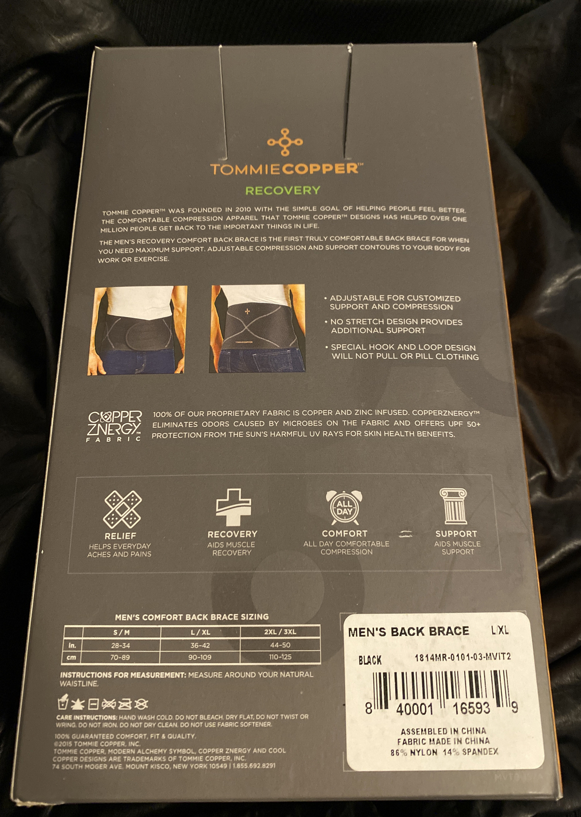 Tommie Copper Men’s Size L/XL Recovery Comfort Back Brace. New in box.