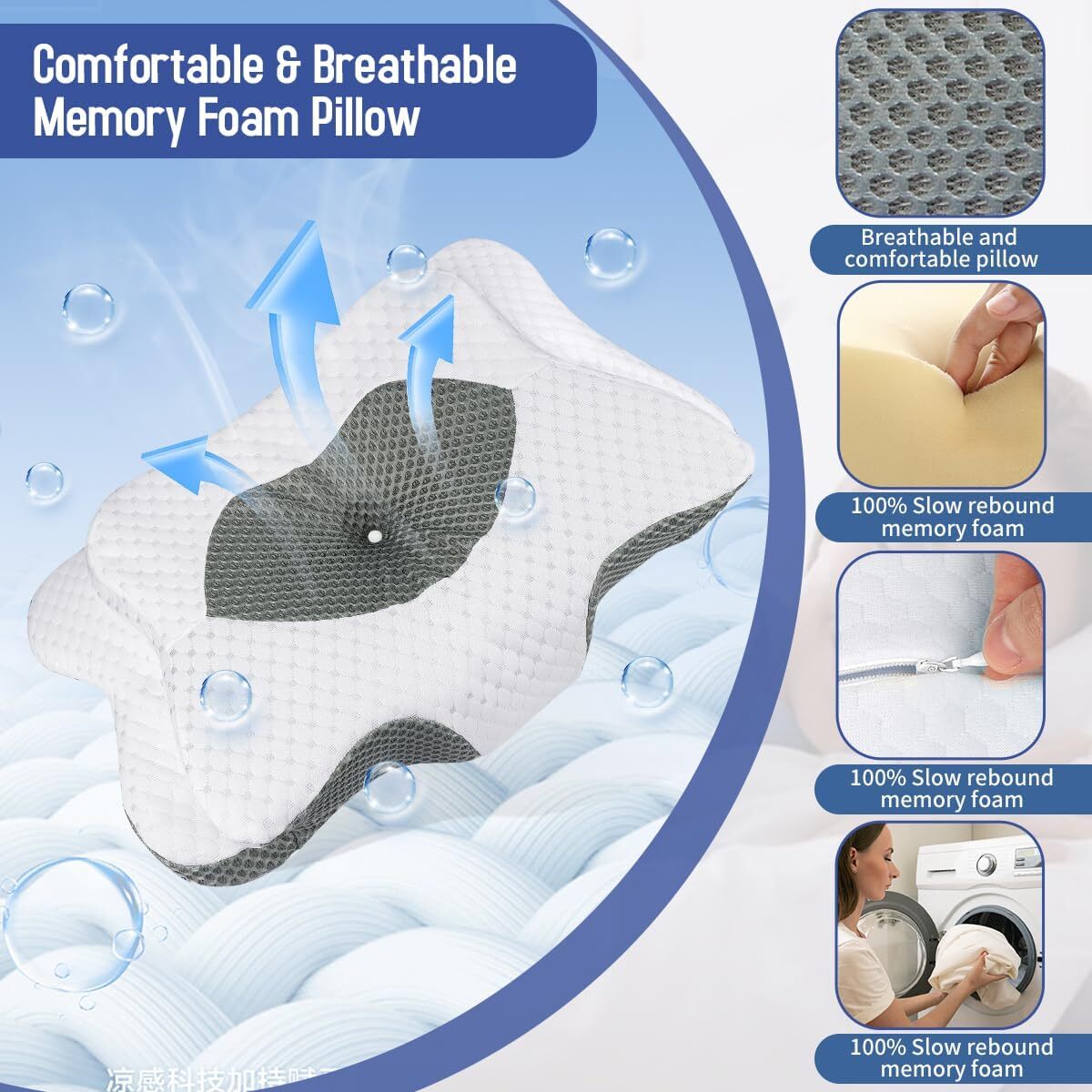 Cervical Pillow for Neck Pain Relief , Ergonomic Orthopedic Neck Support , Gray