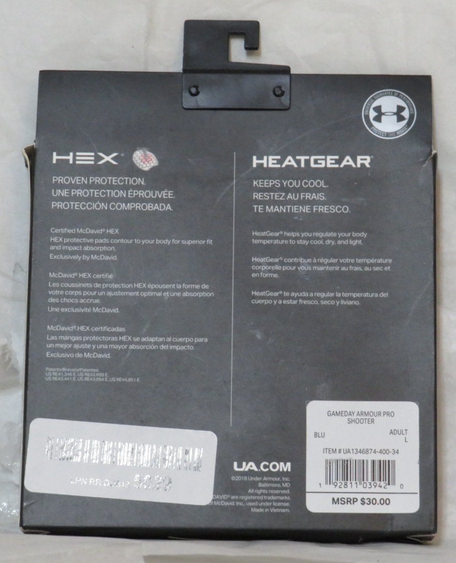 UNDER ARMOUR MCDAVID HEX GAMEDAY BLUE ADULT L PADDED ELBOW SLEEVE BASKETBALL NIB