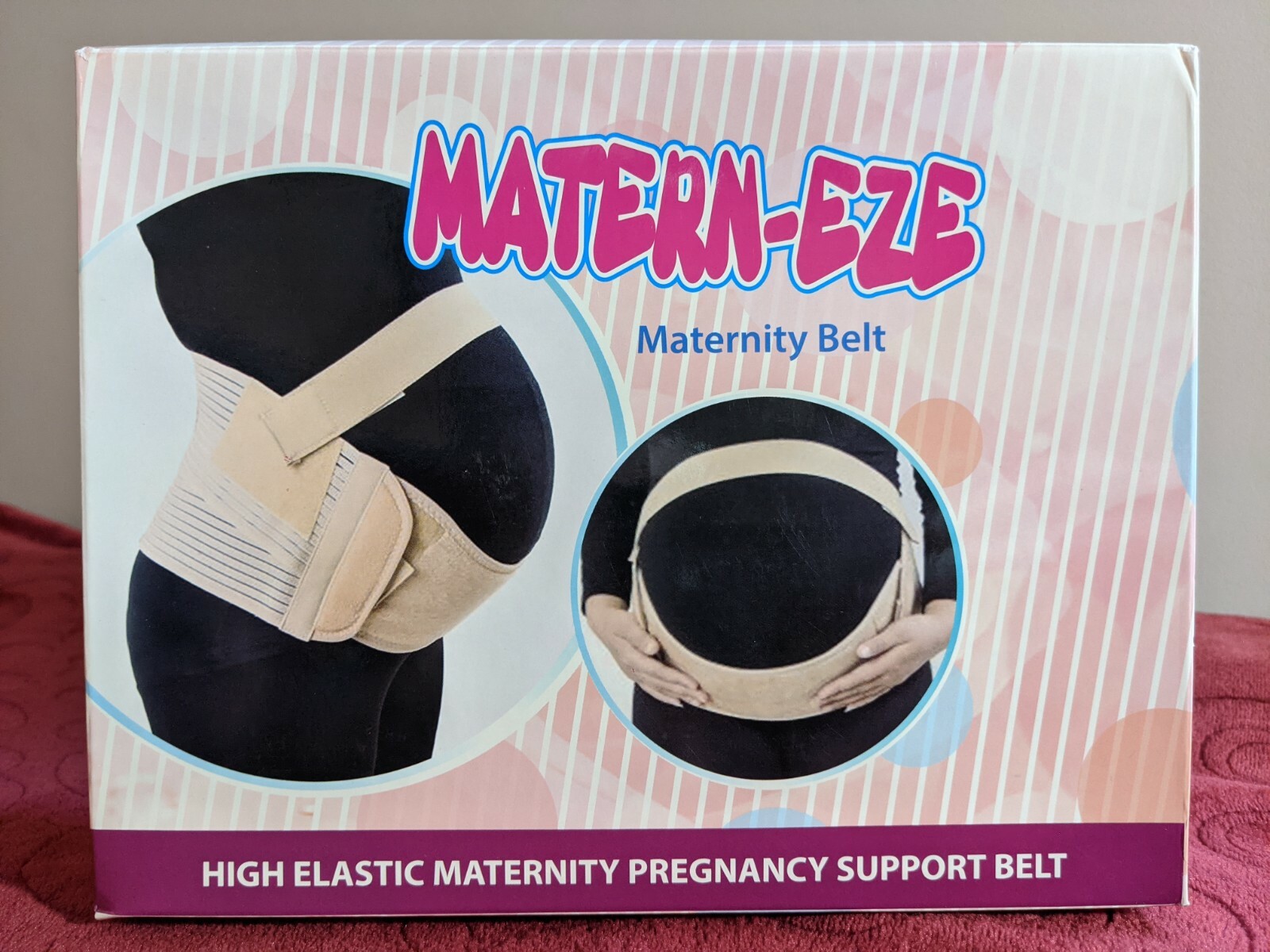 MATERN-EZE Pregnancy Maternity Support Back Brace Belt, Soft Elastic, LARGE PINK