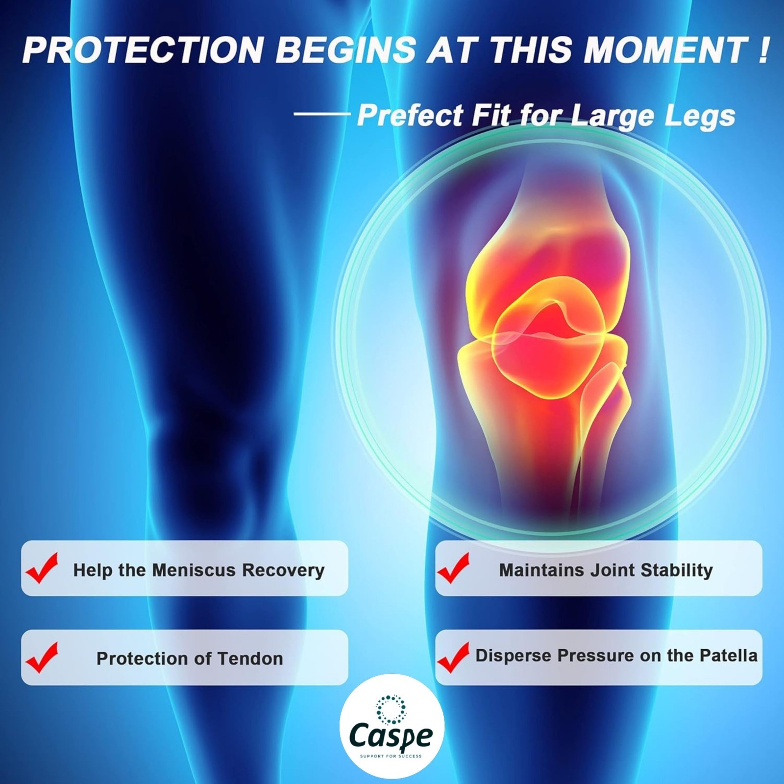 Caspe 2-Pack Adjustable Knee Brace Support Sport Gym Joint Pain Arthritis Relief