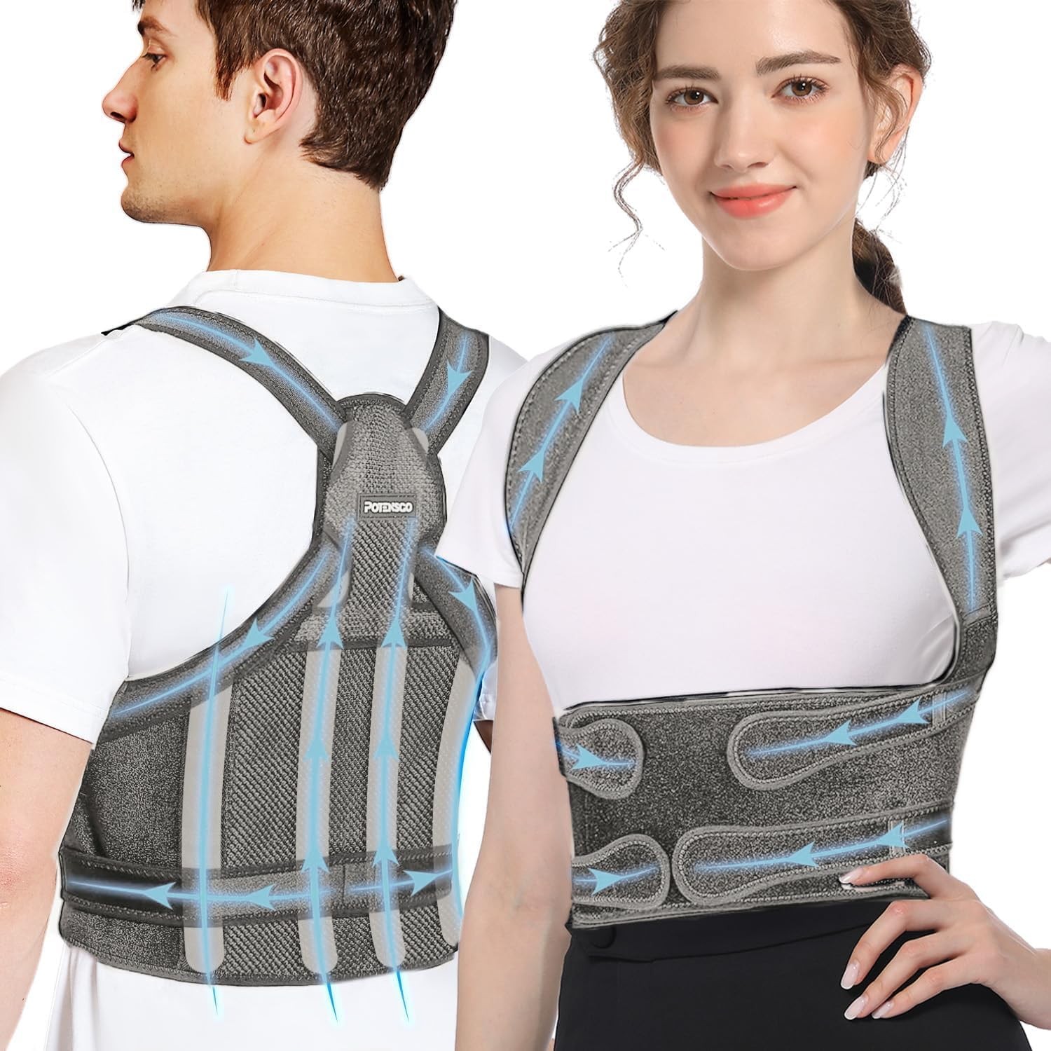 Potensgo Posture Corrector for Women and Men, Adjustable Back Small, Gray