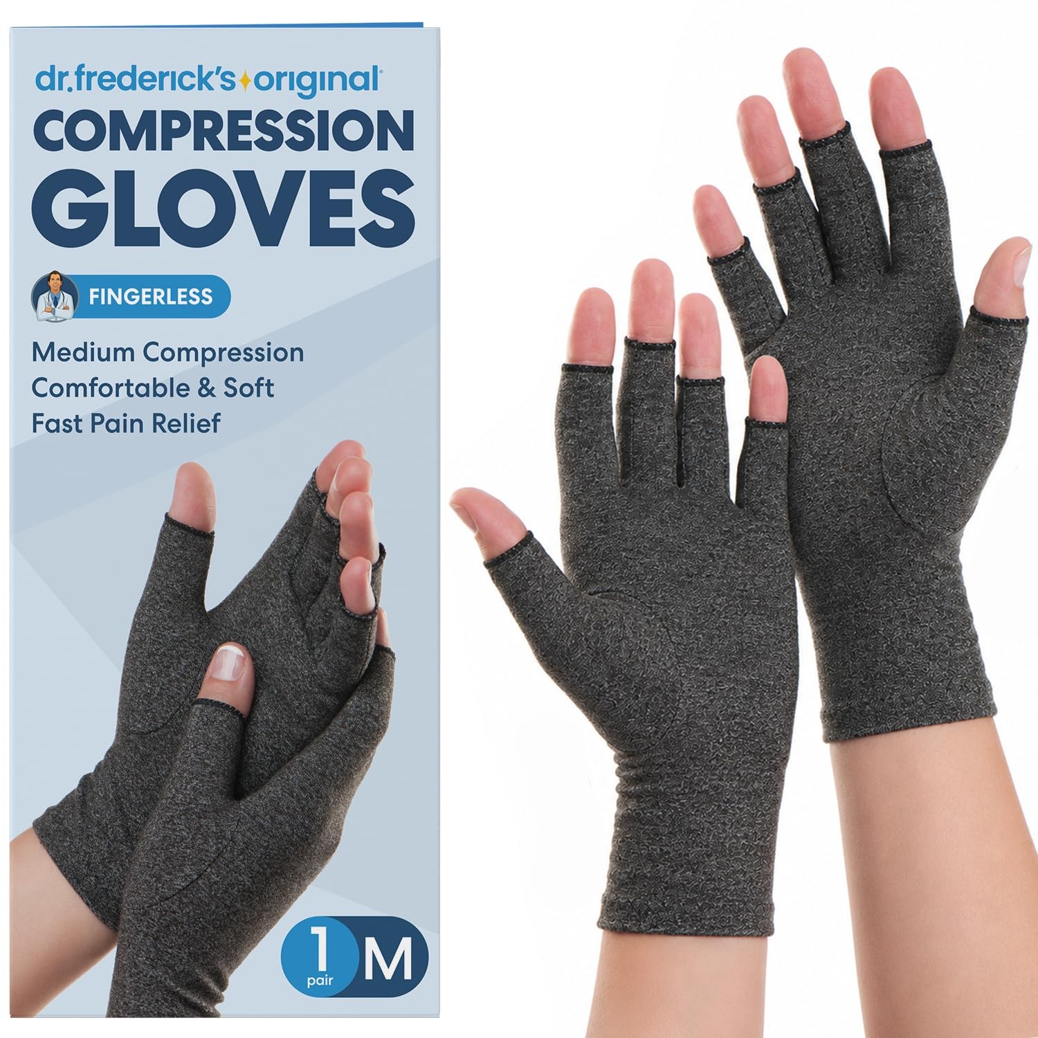 Arthritis Compression Gloves, Fingerless, M, 2 ct
