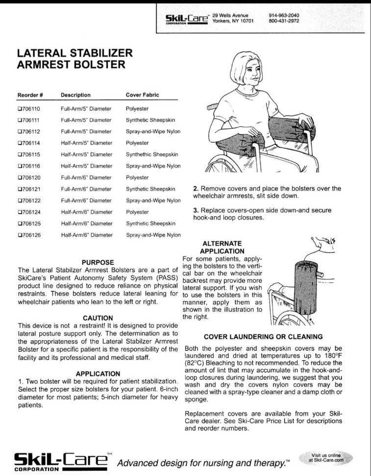 SkiL-Care Lateral Stabilizer Armrest Bolster 5″ Open Package Black 706110