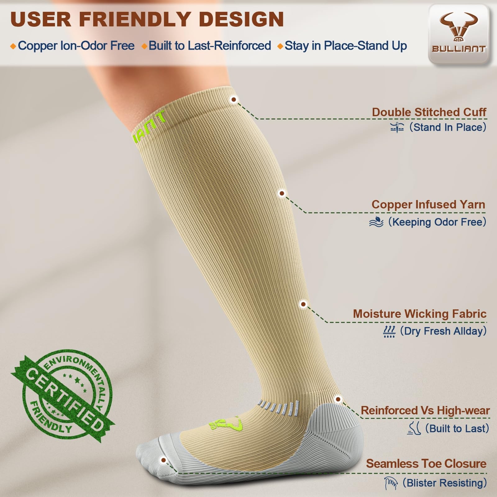 Men Compression Socks 3Pairs-Knee High Socks 15-20 Pressure Unise- Cushioned Sol