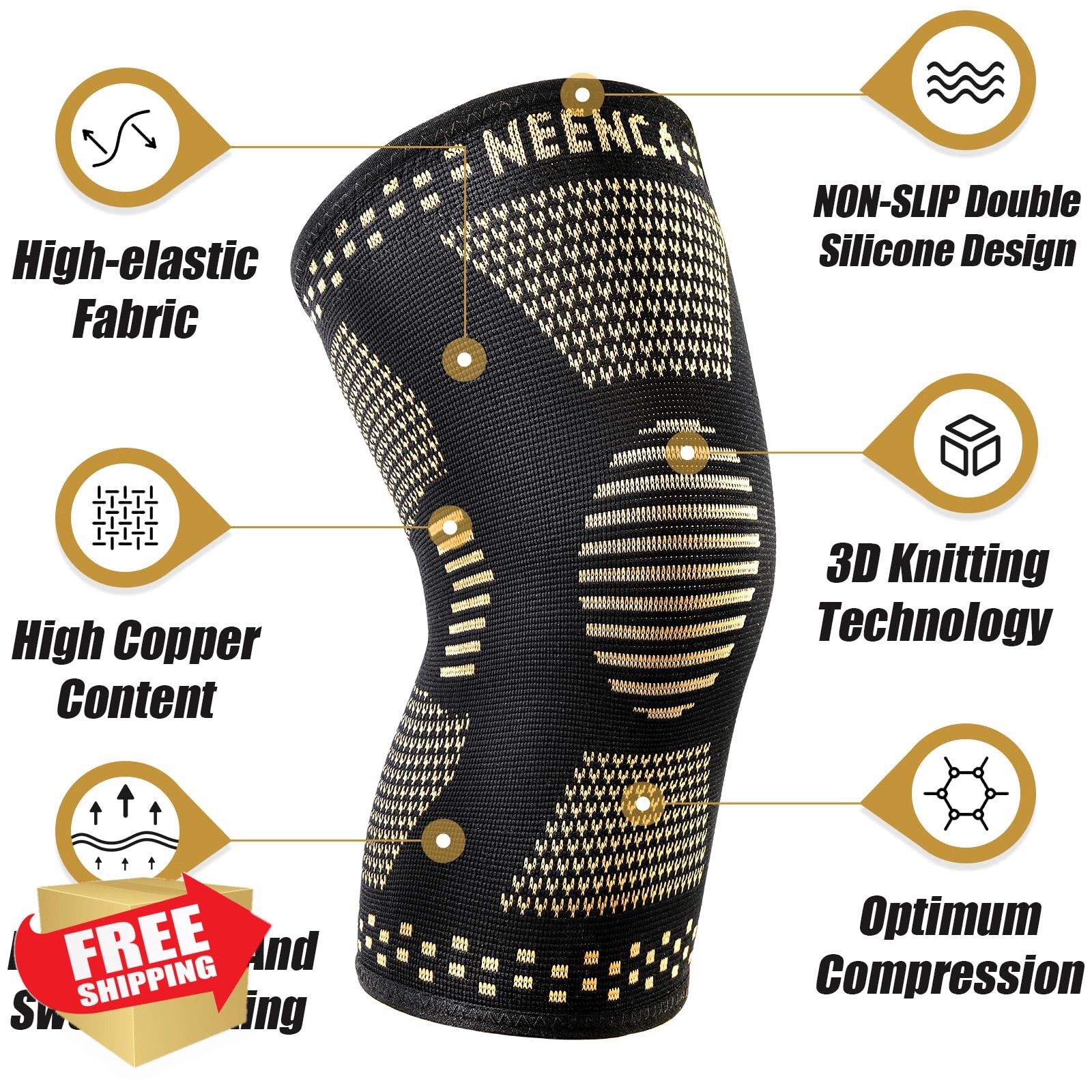 NEENCA Copper Knee Braces for Knee Pain Relief – 2 Pack Knee Sleeves Set for …