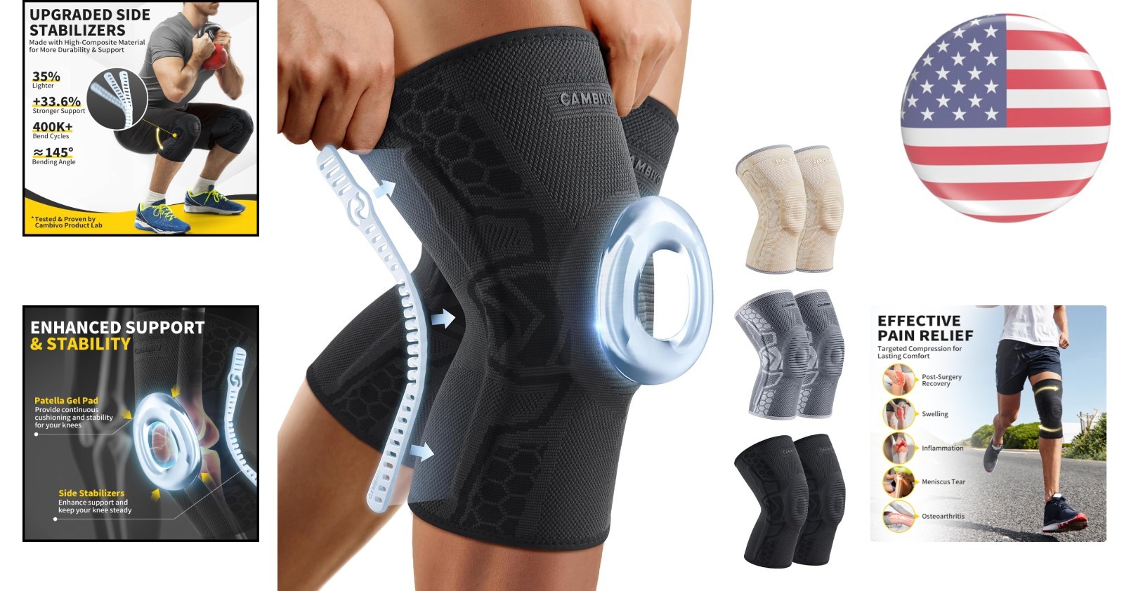 2-Pack Compression Knee Brace with Gel Pad – Pain Relief for Active Adults
