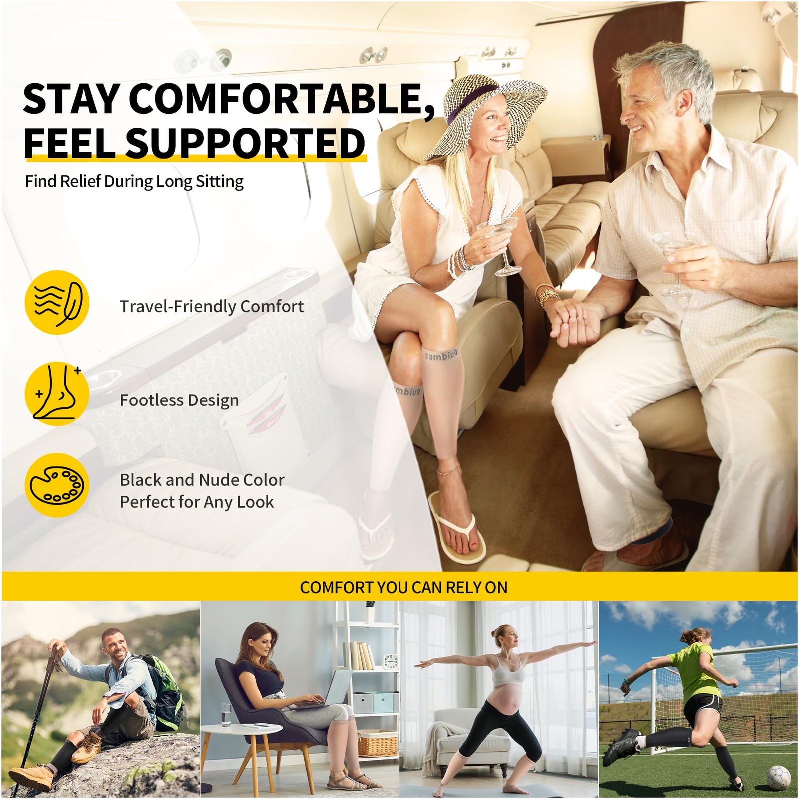 CAMBIVO Calf Compression Sleeves 20-30mmHg – Footless for Large, Pure Black